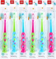 🦷 farber baby kids toothbrushes set – children's toothbrush 6 pack with soft bristles for sensitive teeth and easy grip handles – includes 6 travel covers (pink, blue, green) logo
