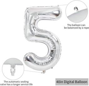 img 3 attached to 🎈 Silver Large Numbers Balloons 40 Inch 0-9, Digit 5 Helium Balloons, Foil Mylar Big Number Balloons for Birthday Party Anniversary Supplies Decorations