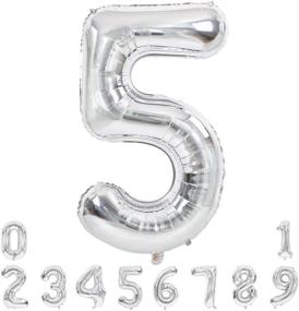 img 4 attached to 🎈 Silver Large Numbers Balloons 40 Inch 0-9, Digit 5 Helium Balloons, Foil Mylar Big Number Balloons for Birthday Party Anniversary Supplies Decorations