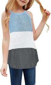 img 4 attached to 🎽 Sleeveless Knit Tops for Girls – Color Block Halter Neck Cami Tank Shirts in Loose Summer Style