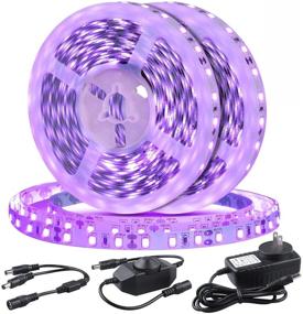 img 4 attached to Dimmable 33ft Black Light Strip Fixture with 12V LED Purple Strip Lighting - Premium Flexible Linkable Indoor String Light for Bedroom, Party, Mirror, and Kitchen - 900 Unit SMD 2835 LEDs Tape Light