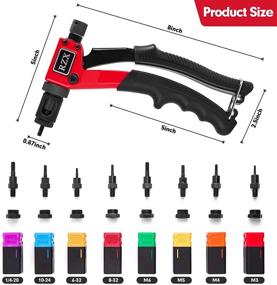 img 2 attached to 🔧 RZX Набор ручного пневматического клеща для заклепок 8 дюймов с системой установки гайки - M3 M4 M5 M6 1/4-20 M10-24 8-32 6-32 8-цилиндровый набор - Ручные заклёпочные инструменты