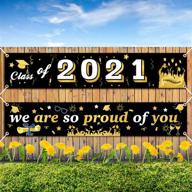 🎓 2021 graduation decorations - set of 2 congrats grad banners, party supplies for graduation, indoor & outdoor graduation banners, party backdrop, yard sign, gifts, favors logo