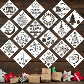 img 4 attached to 🎄 18-Piece Christmas Stencils Set: Reusable Plastic Craft Painting Stencils for Journal Templates, Wood, Rocks, Walls, Art, and Card DIY Projects