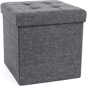 img 4 attached to SONGMICS Storage Ottoman Cube Footrest Stool Coffee Table Puppy 🐾 Step, 15x15x15 Inches, Holds Up to 660lb, Dark Gray Fabric (ULSF27Z)