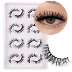 img 4 attached to 👁️ Enhance Your Eyes: 8 Pairs of 18mm Faux Mink Eyelashes for Reusable Wispy Curled Fluffy Short False Lashes in a Convenient Pack