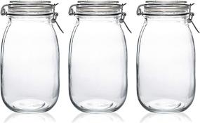 img 2 attached to 🍶 Kingrol 3 Pack 50 oz Clear Glass Jars: Airtight Wide Mouth Storage Canisters for Food Storage