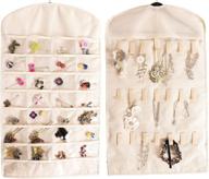 📿 32 pockets hanging jewelry organizer non-woven jewelry holder with 18 hook and loop fasteners for girls/women rings, necklaces, bracelets, earrings (beige) - didcant логотип