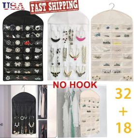 img 1 attached to 📿 32 Pockets Hanging Jewelry Organizer Non-Woven Jewelry Holder with 18 Hook and Loop Fasteners for Girls/Women Rings, Necklaces, Bracelets, Earrings (Beige) - Didcant