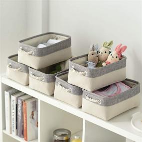 img 2 attached to TcaFmac Baskets 6 Pack - Small Storage Baskets for Gifts, Closet and Home Organization - Grey & White Canvas Decorative Baskets with Handles