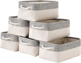 img 4 attached to TcaFmac Baskets 6 Pack - Small Storage Baskets for Gifts, Closet and Home Organization - Grey & White Canvas Decorative Baskets with Handles