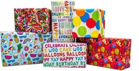 img 3 attached to 🎁 B-THERE Birthday Gift Wrap Wrapping Paper for Boys, Girls, and Adults. 6 Adorable and Hilarious Designs - 6 ft X 30 ft Rolls! Featuring Cactus, Fruit, Rainbows, Rainbow Sprinkles, Pizza, Balloons, and Donuts