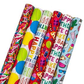 img 4 attached to 🎁 B-THERE Birthday Gift Wrap Wrapping Paper for Boys, Girls, and Adults. 6 Adorable and Hilarious Designs - 6 ft X 30 ft Rolls! Featuring Cactus, Fruit, Rainbows, Rainbow Sprinkles, Pizza, Balloons, and Donuts