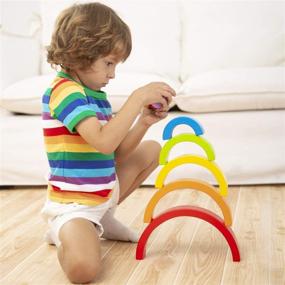 img 2 attached to 🌈 Lewo Wooden Rainbow Stacker: Captivating Educational Toy for Kids, Babies & Toddlers