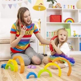 img 1 attached to 🌈 Lewo Wooden Rainbow Stacker: Captivating Educational Toy for Kids, Babies & Toddlers