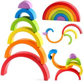 img 4 attached to 🌈 Lewo Wooden Rainbow Stacker: Captivating Educational Toy for Kids, Babies & Toddlers