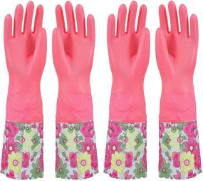 img 4 attached to 🧤 LENEYIZIE Dishwashing Gloves, Cleaning Gloves, Kitchen and Household Cleaning/Washing Dishes Gloves, Latex Free, Long Cuff, Long Sleeve, Lined, Pink, 2 Pairs, Large Size...