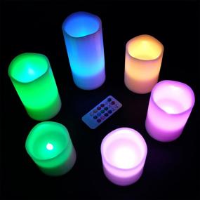 img 3 attached to DRomance Flameless LED Flickering Candles Set of 6, Battery Operated with 18-Key Remote Timer, Color Changing Real Wax Pillar Candles for Indoor Halloween Christmas Romantic Decor (3x3-6 inches)