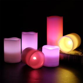 img 2 attached to DRomance Flameless LED Flickering Candles Set of 6, Battery Operated with 18-Key Remote Timer, Color Changing Real Wax Pillar Candles for Indoor Halloween Christmas Romantic Decor (3x3-6 inches)