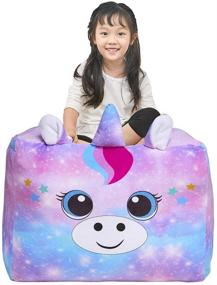 img 4 attached to 🦄 Kids' Room Organizer and Decor: Unicorn Bean Bag Chair Cover - Stuffed Animal Storage, 24x24in (Cover Only)