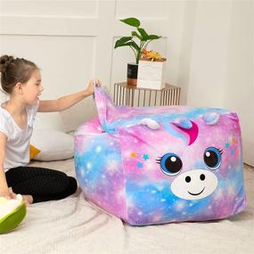 img 2 attached to 🦄 Kids' Room Organizer and Decor: Unicorn Bean Bag Chair Cover - Stuffed Animal Storage, 24x24in (Cover Only)