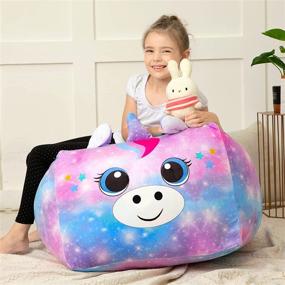 img 3 attached to 🦄 Kids' Room Organizer and Decor: Unicorn Bean Bag Chair Cover - Stuffed Animal Storage, 24x24in (Cover Only)