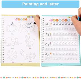 img 2 attached to Reusable Calligraphy Practice Copybook for Kids - 6 Pieces Magic Writing Paste Workbook for Children's Kindergarten Handwriting Improvement. Includes Grooves for Pre-school Alphabets, Numbers, and Shapes Tracing