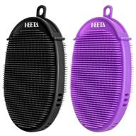 🧤 heeta 2-pack glove-shaped body brush: wet and dry brushing, silicone bath brush for exfoliating, massage, and improved blood circulation - black & purple logo