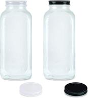 32oz vintage glass milk bottles (set of 2) - leak-free lids, measuring marks, made in usa logo