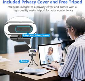 img 1 attached to 📷 1080P HD Webcam with Privacy Cover and Tripod - Webcam with Microphone Ring Light for Desktop, Laptop, PC, MAC - Ideal for Skype, YouTube, Zoom, Xbox One, Studying, and Video Calling - Web Cameras for Computers