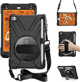 img 4 attached to 📱 ZenRich iPad Mini 4/5 Case with Pencil Holder, Hand Strap, & Shoulder Belt - Black, Heavy Duty Shockproof Rugged Case, 7.9 inch