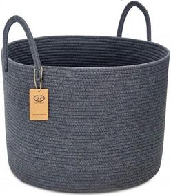 img 4 attached to XXL Cotton Rope Basket: 20''x15'' Woven Laundry & Toy Storage - Long Handles, Dark Gray