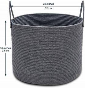 img 3 attached to XXL Cotton Rope Basket: 20''x15'' Woven Laundry & Toy Storage - Long Handles, Dark Gray