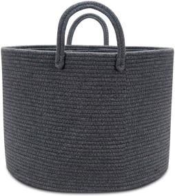 img 2 attached to XXL Cotton Rope Basket: 20''x15'' Woven Laundry & Toy Storage - Long Handles, Dark Gray