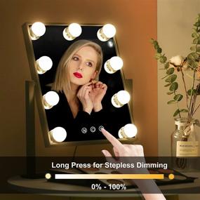 img 2 attached to Black Hollywood Makeup Mirror with Lights, Dimmable 10X Magnifying Mirror, Touch Control and 360 Degree Rotation - Vanity Mirror with 3 Colors Lighting Modes