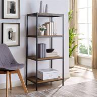 📚 modern rustic 4 tier bookshelf by aaron furniture designs: industrial bookcase with open shelves, oak brown wood look and metal frame for stylish media storage and living room accent furniture логотип