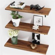 rustic wood floating shelves for living room, bedroom, kitchen, bathroom, office - bameos wall mounted shelf organizer set of 3 in carbonized brown logo