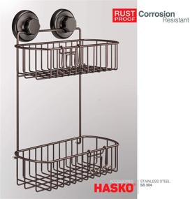 img 3 attached to 🚿 HASKO Bathroom and Kitchen Shower Caddy - 2 Tier Storage Basket with Suction Cups and 3M Adhesive Discs, Made of 304 Stainless Steel in Bronze