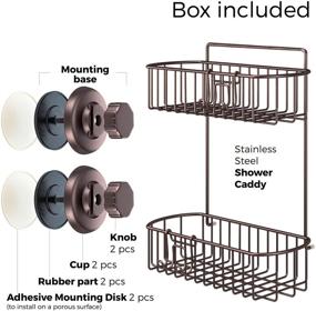 img 2 attached to 🚿 HASKO Bathroom and Kitchen Shower Caddy - 2 Tier Storage Basket with Suction Cups and 3M Adhesive Discs, Made of 304 Stainless Steel in Bronze