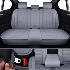 img 2 attached to 🚗 Premium Gray Leather Seat Covers - Universal Fit for Cars, SUVs, Sedans - Waterproof Faux Leather Automotive Cushion Covers (Full Set) by Coverado