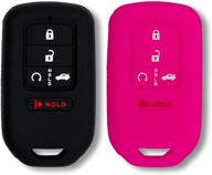 🔑 silicone key fob cover for honda accord civic cr-v crv pilot passport insight ex ex-l touring - 2 pcs (black & pink) | autobase car accessory, key protection case logo