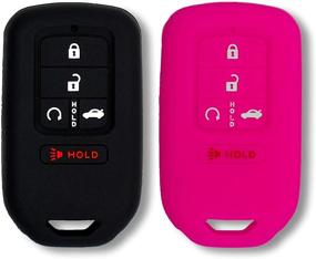 img 4 attached to 🔑 Silicone Key Fob Cover for Honda Accord Civic CR-V CRV Pilot Passport Insight EX EX-L Touring - 2 Pcs (Black & Pink) | Autobase Car Accessory, Key Protection Case