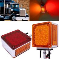 🚦 high-visibility amber/red led square double face turn signal lights for kenworth/peterbilt/freightliner - set of 2 logo