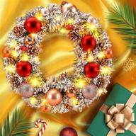 ilikable christmas wreath with 40 leds - 16 inch artificial xmas wreath snow flocked with pinecones berries - front door xmas decorations for outdoor indoor home logo