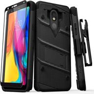 📱 zizo bolt series lg stylo 5 case – military grade drop tested with full glass screen protector, holster, kickstand – black black logo