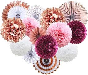 img 4 attached to 🌹 Burgundy Rose Gold Pink Party Decorations for Women - Hanging Paper Fans, Tissue Pom Poms, & Flowers for Girls' Baby Shower, Bachelorette, Birthday, Fall Wedding, and Valentine's Day