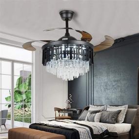 img 1 attached to 🏢 KPIBEST 42 Inch Retractable Ceiling Fan with Remote Control: Modern Luxury Crystal Chandelier Fans with 3 Lights, Ideal for Living Room and Bedroom - Black Fandelier Dining Lamp