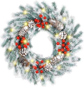 img 4 attached to 🎄 BOMMETER Christmas Wreath: 16 inch Outdoor Lighted Decor for Front Door - Xmas Party Decorations