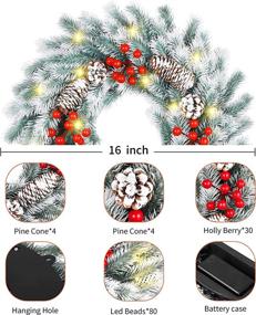 img 2 attached to 🎄 BOMMETER Christmas Wreath: 16 inch Outdoor Lighted Decor for Front Door - Xmas Party Decorations