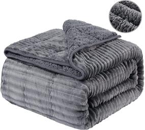 img 4 attached to Sherpa Fleece Weighted Blanket for Adults - 48x72 inches, 15lbs - Heavy & Cozy Grey Striped Flannel - Reversible Throw Blanket for Bed, Couch, Sofa